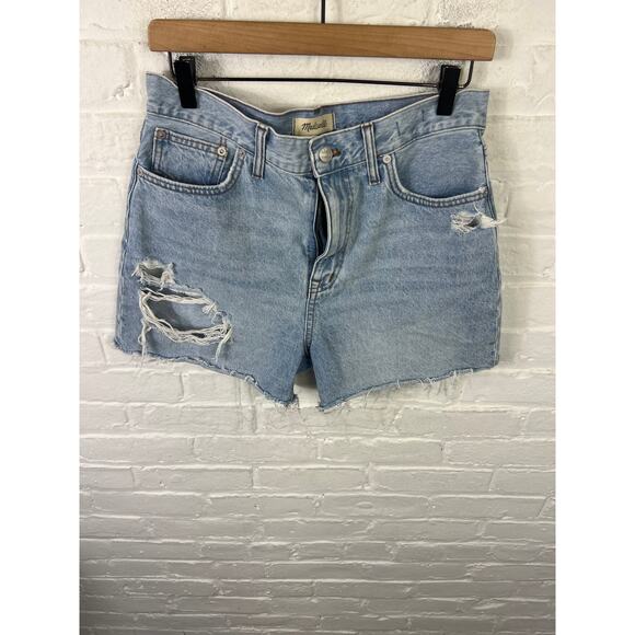 Madewell Women's the Mom Jeans Shorts Denim High-Rise Disstressed Blue Size 28 - Picture 5 of 10